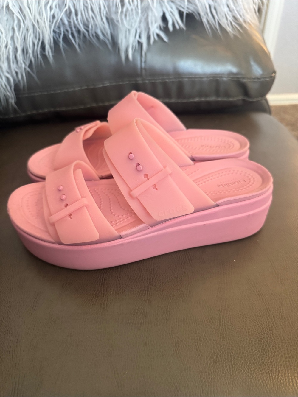CROCS Brooklyn Women's Pink Platform Slide Sandals with Dual Straps SZ 8 - Picture 5 of 6